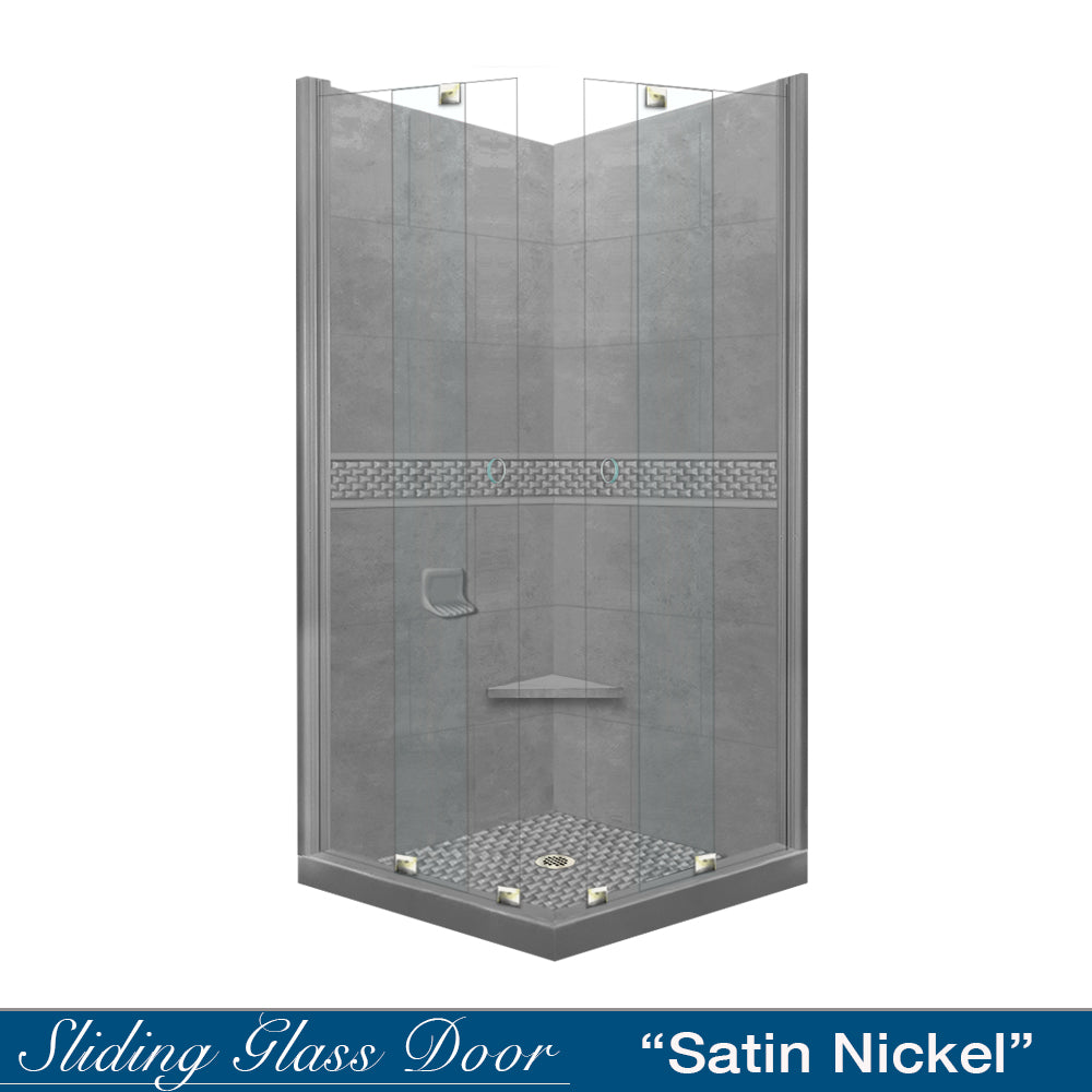 Corner Wet Cement Sistine Stone & Jewel Stone Accent Shower Remodel Kit