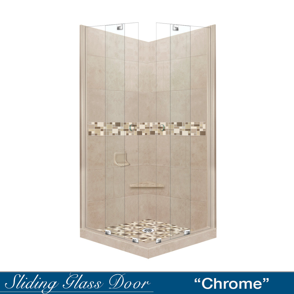 Corner Brown SUgar Sistine Stone & Tuscany Mosaic Accent Shower Remodel Kit