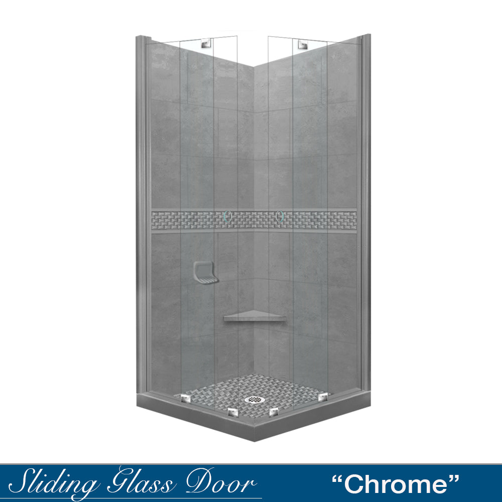 Corner Wet Cement Sistine Stone & Jewel Stone Accent Shower Remodel Kit