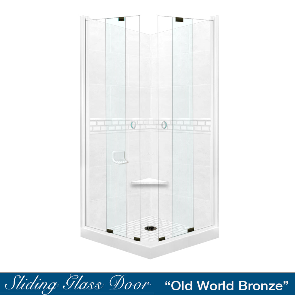 Corner Natural Buff Sistine Stone & Subway Stone Accent Shower Remodel Kit