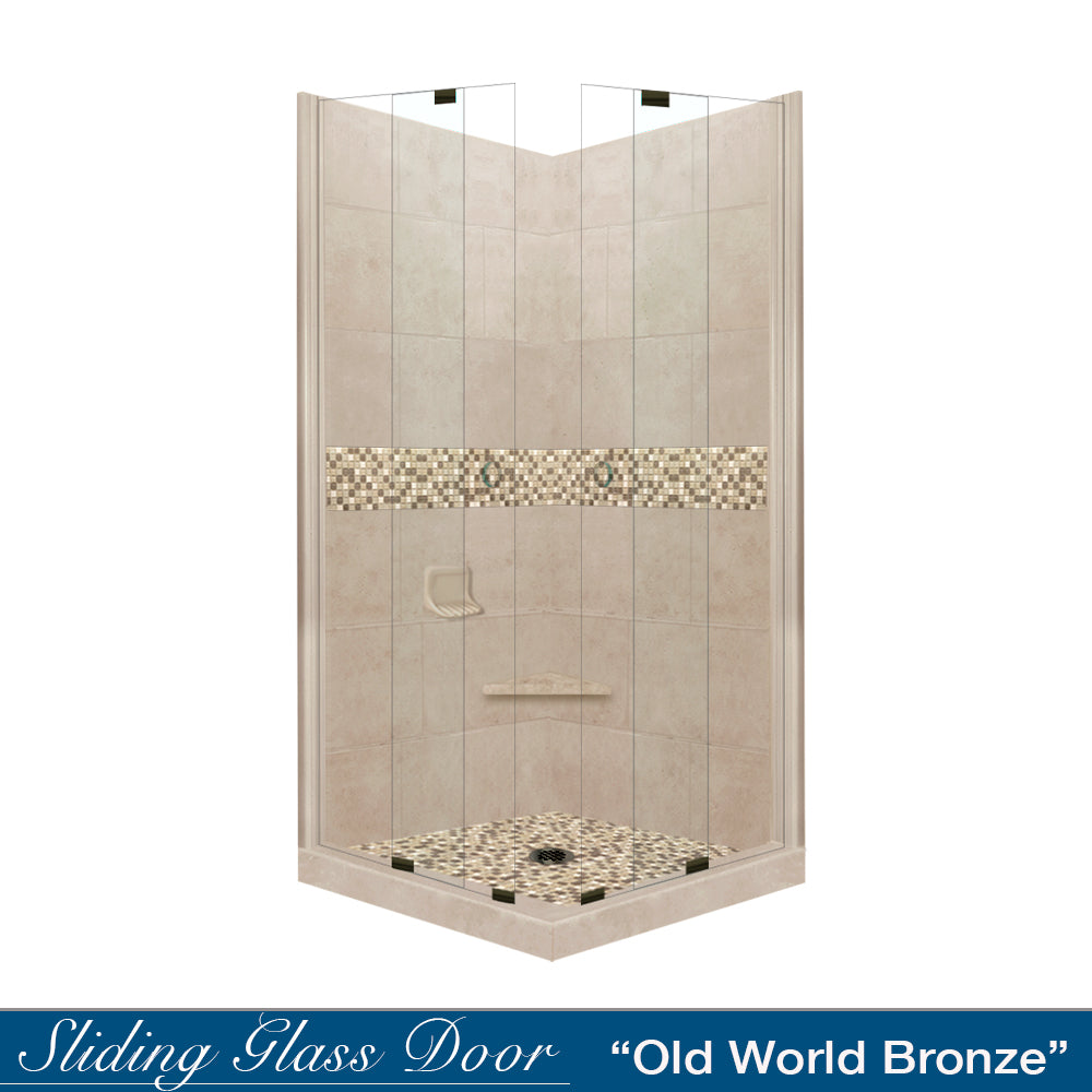 Corner Brown Sugar Sistine Stone & Roma Mosaic Accent Shower Remodel Kit
