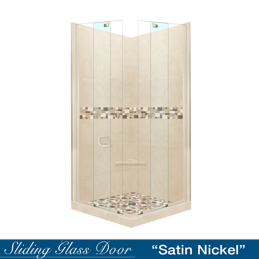Corner Desert Sand Sistine Stone & Tuscany Mosaic Accent Shower Remodel Kit