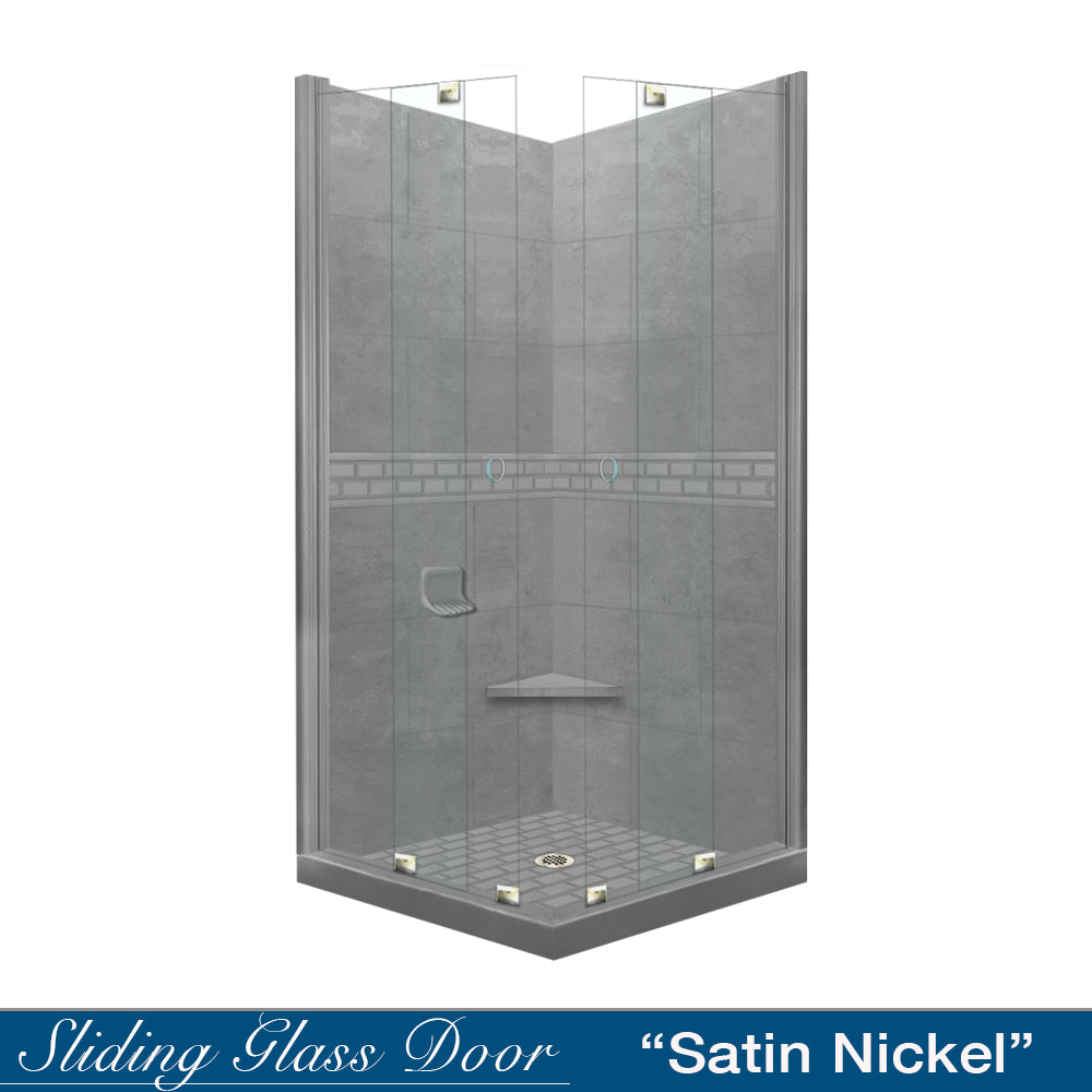 Corner Wet Cement Sistine Stone & Subway Stone Accent Shower Remodel Kit