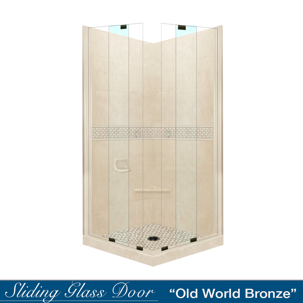 Corner Desert Sand Sistine Stone & Jewel Stone Accent Shower Remodel Kit