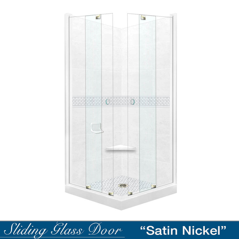 Corner Natural Buff Sistine Stone & Jewel Stone Accent Shower Remodel Kit