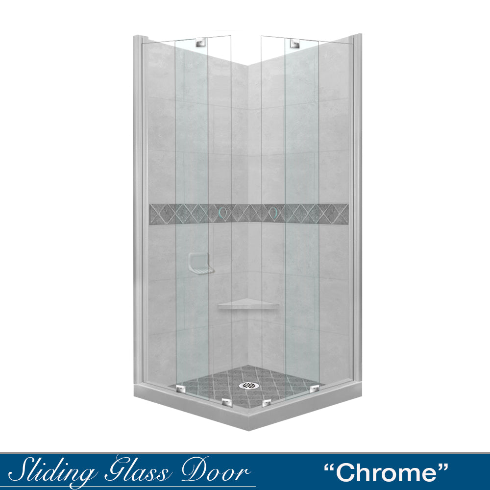Corner Portland Cement Sistine Stone & Diamond Stone Accent Shower Remodel Kit