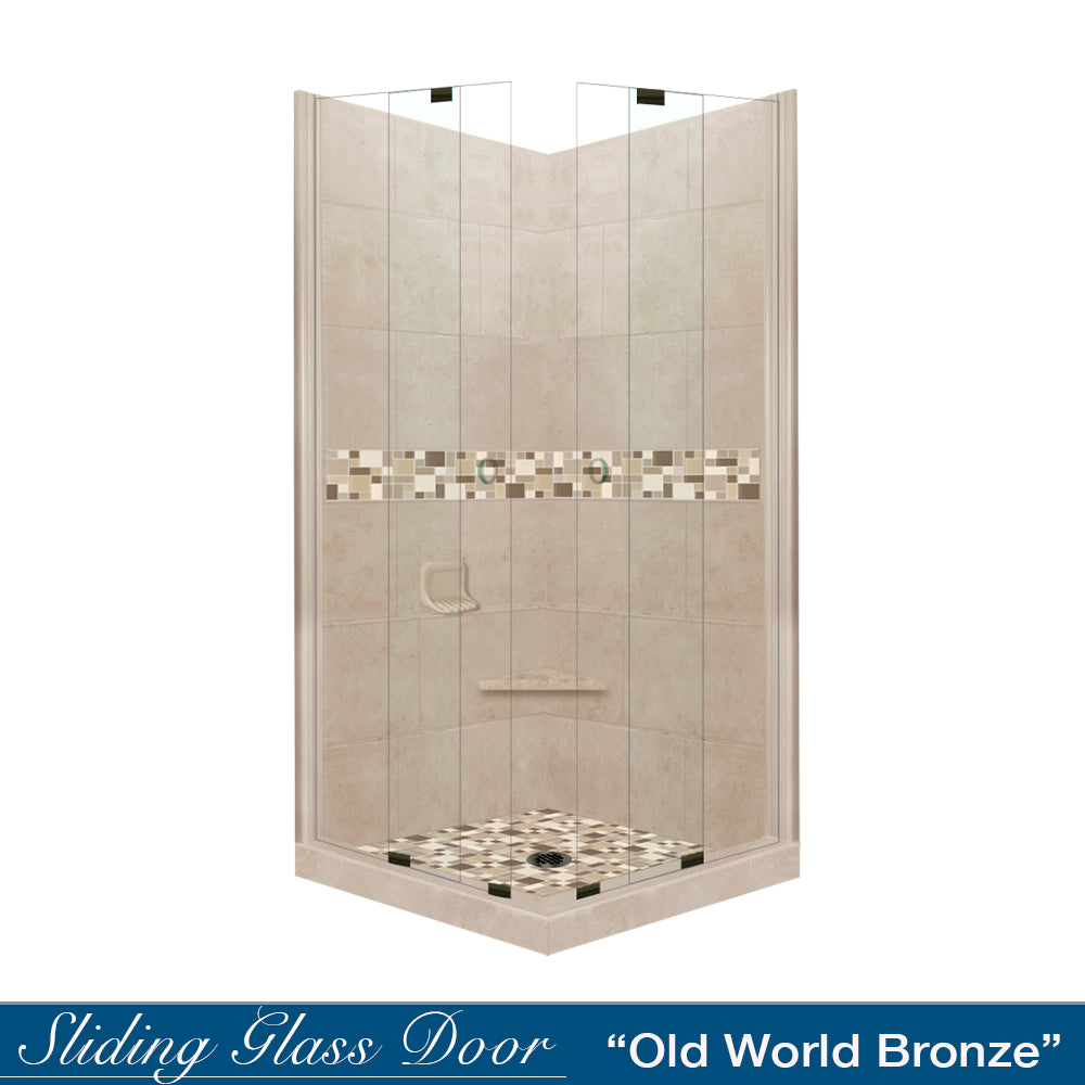 Corner Brown SUgar Sistine Stone & Tuscany Mosaic Accent Shower Remodel Kit