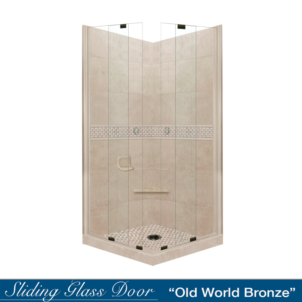 Corner Brown Sugar Sistine Stone & Jewel Stone Accent Shower Remodel Kit