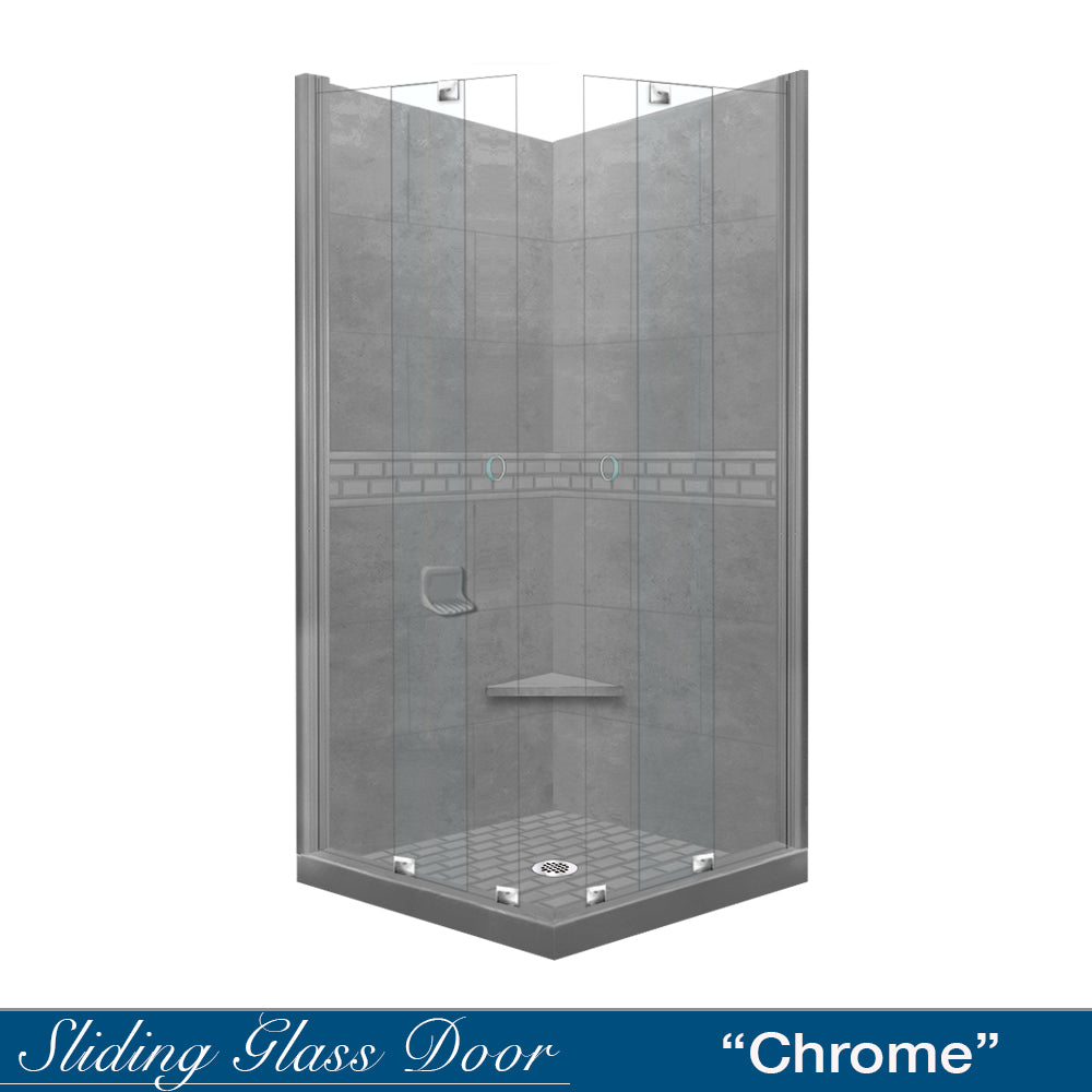 Corner Wet Cement Sistine Stone & Subway Stone Accent Shower Remodel Kit