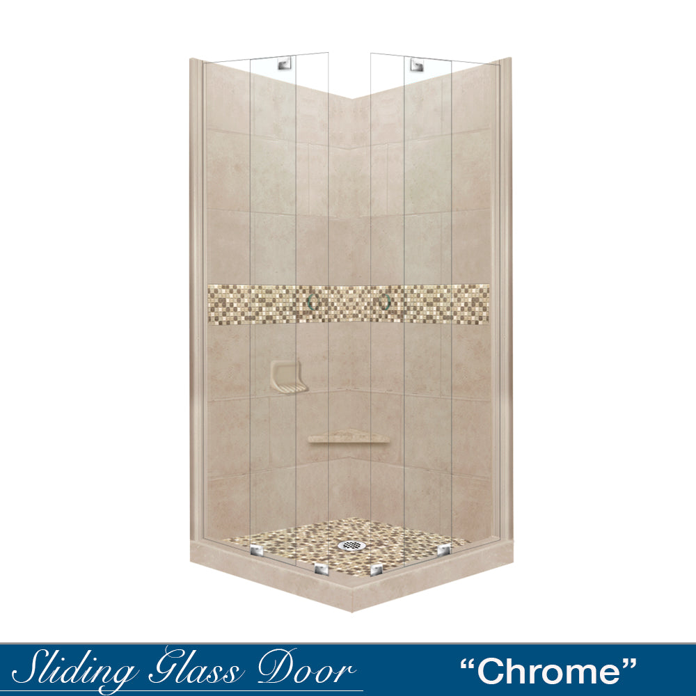 Corner Brown Sugar Sistine Stone & Roma Mosaic Accent Shower Remodel Kit