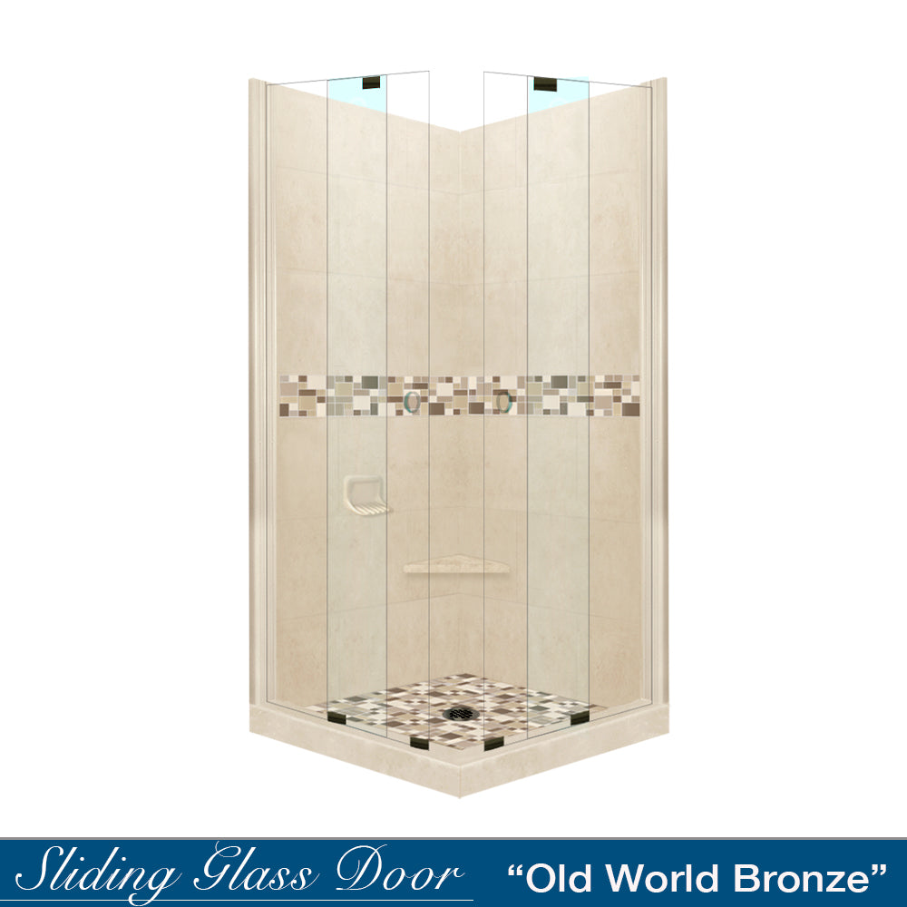 Corner Desert Sand Sistine Stone & Tuscany Mosaic Accent Shower Remodel Kit