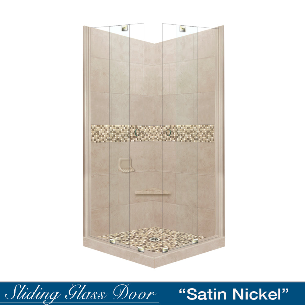 Corner Brown Sugar Sistine Stone & Roma Mosaic Accent Shower Remodel Kit
