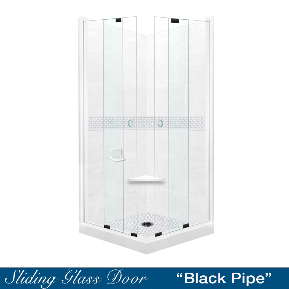 Corner Natural Buff Sistine Stone & Jewel Stone Accent Shower Remodel Kit