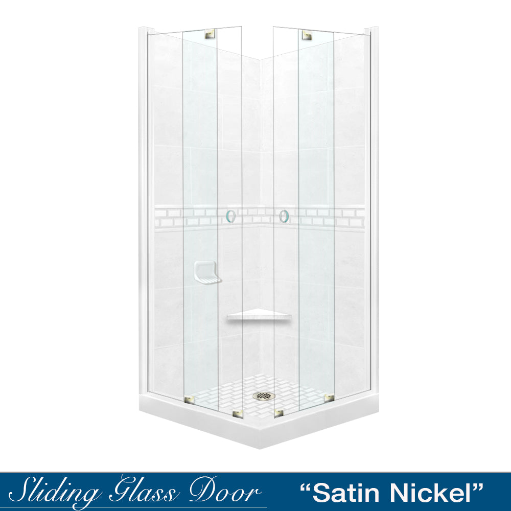 Corner Natural Buff Sistine Stone & Subway Stone Accent Shower Remodel Kit