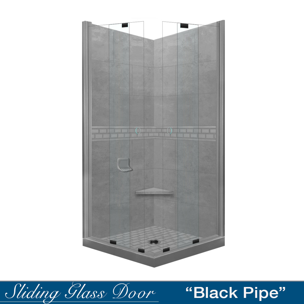 Corner Wet Cement Sistine Stone & Subway Stone Accent Shower Remodel Kit
