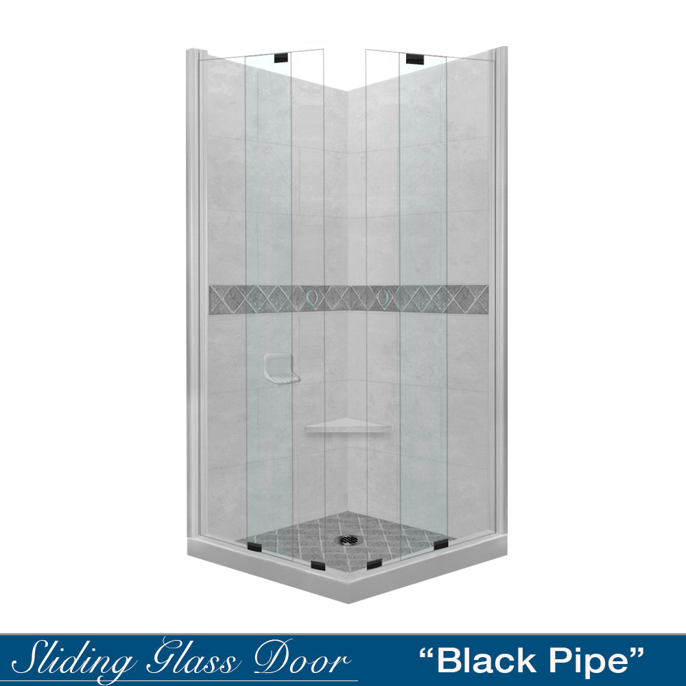 Corner Portland Cement Sistine Stone & Diamond Stone Accent Shower Remodel Kit