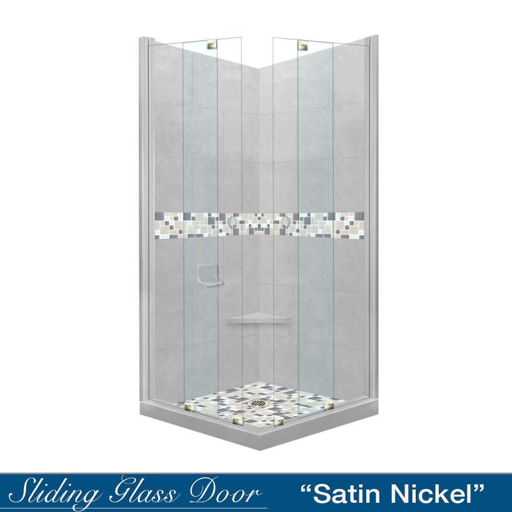 Corner Portland Cement Sistine Stone & Newport Mosaic Accent Shower Remodel Kit