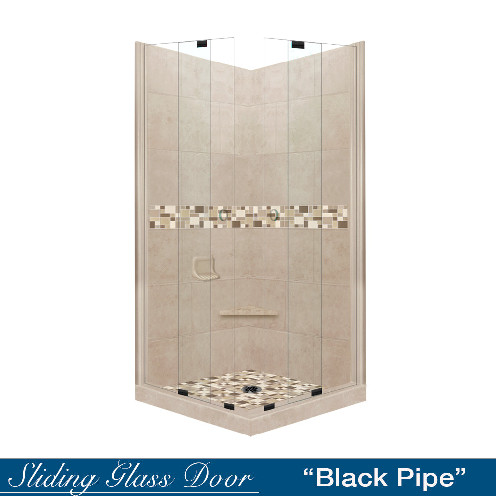 Corner Brown SUgar Sistine Stone & Tuscany Mosaic Accent Shower Remodel Kit