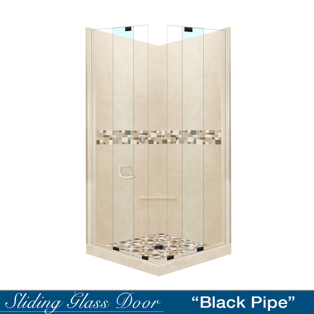 Corner Desert Sand Sistine Stone & Tuscany Mosaic Accent Shower Remodel Kit