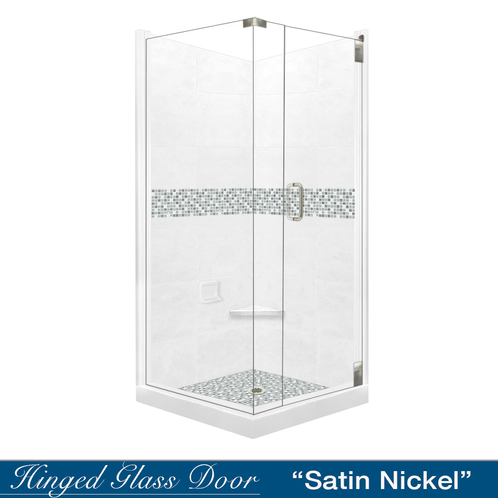 Corner Natural Buff Sistine Stone & Del Mar Mosaic Accent Shower Remodel Kit