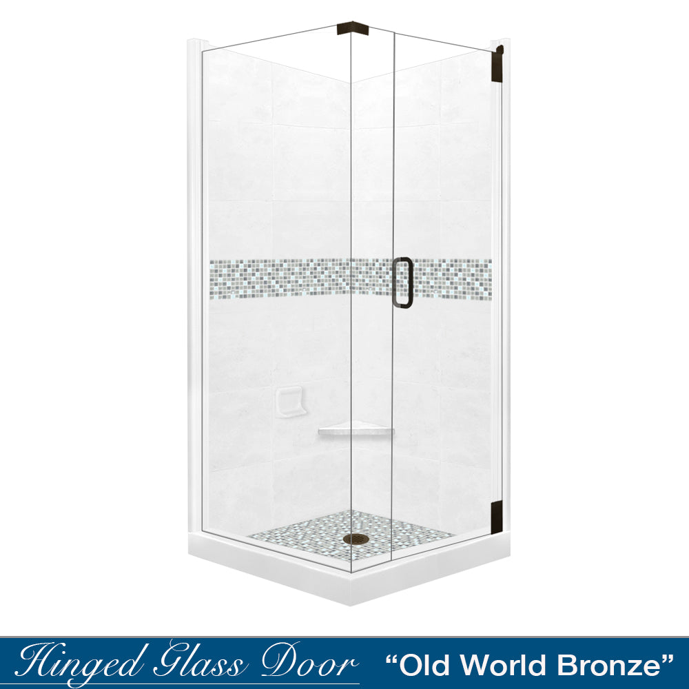 Corner Natural Buff Sistine Stone & Del Mar Mosaic Accent Shower Remodel Kit