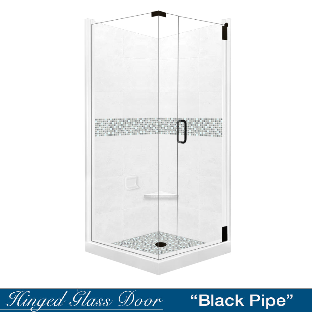 Corner Natural Buff Sistine Stone & Del Mar Mosaic Accent Shower Remodel Kit