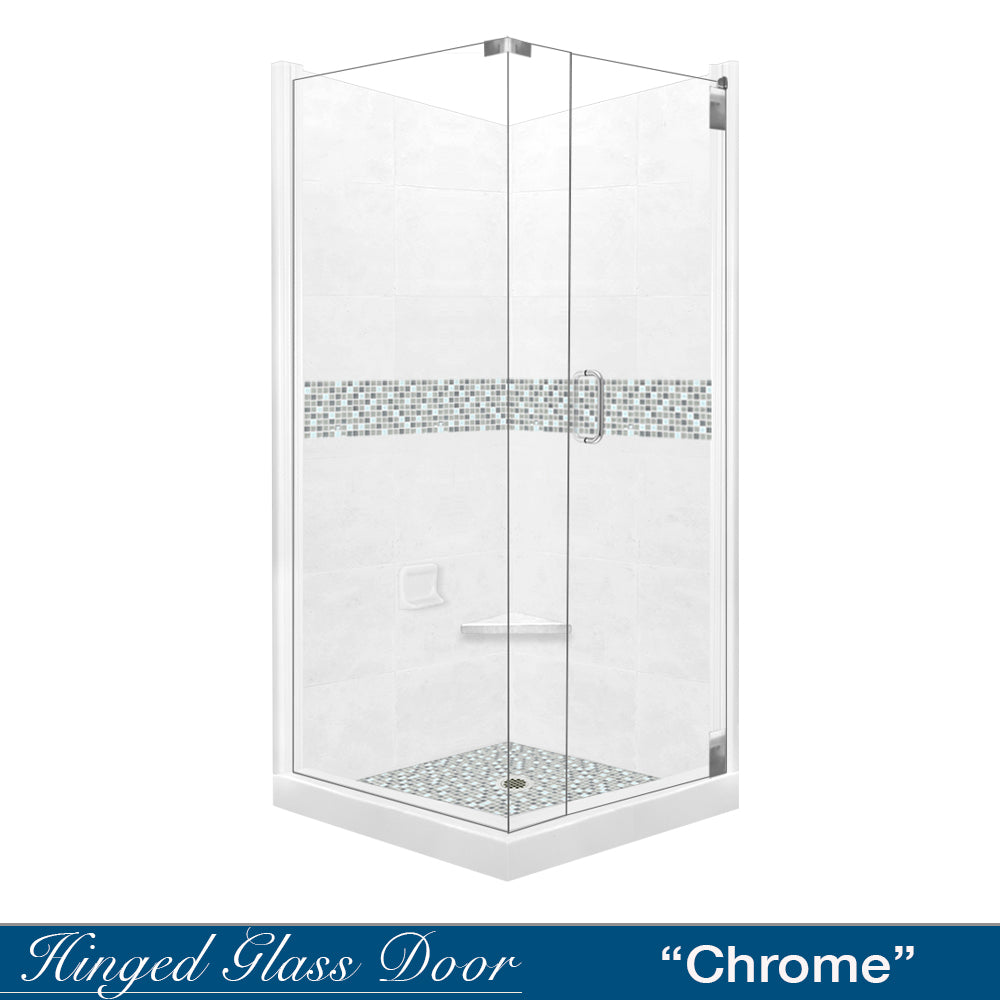 Corner Natural Buff Sistine Stone & Del Mar Mosaic Accent Shower Remodel Kit
