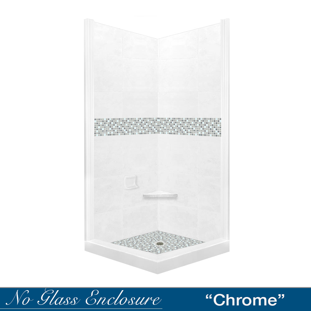 Corner Natural Buff Sistine Stone & Del Mar Mosaic Accent Shower Remodel Kit