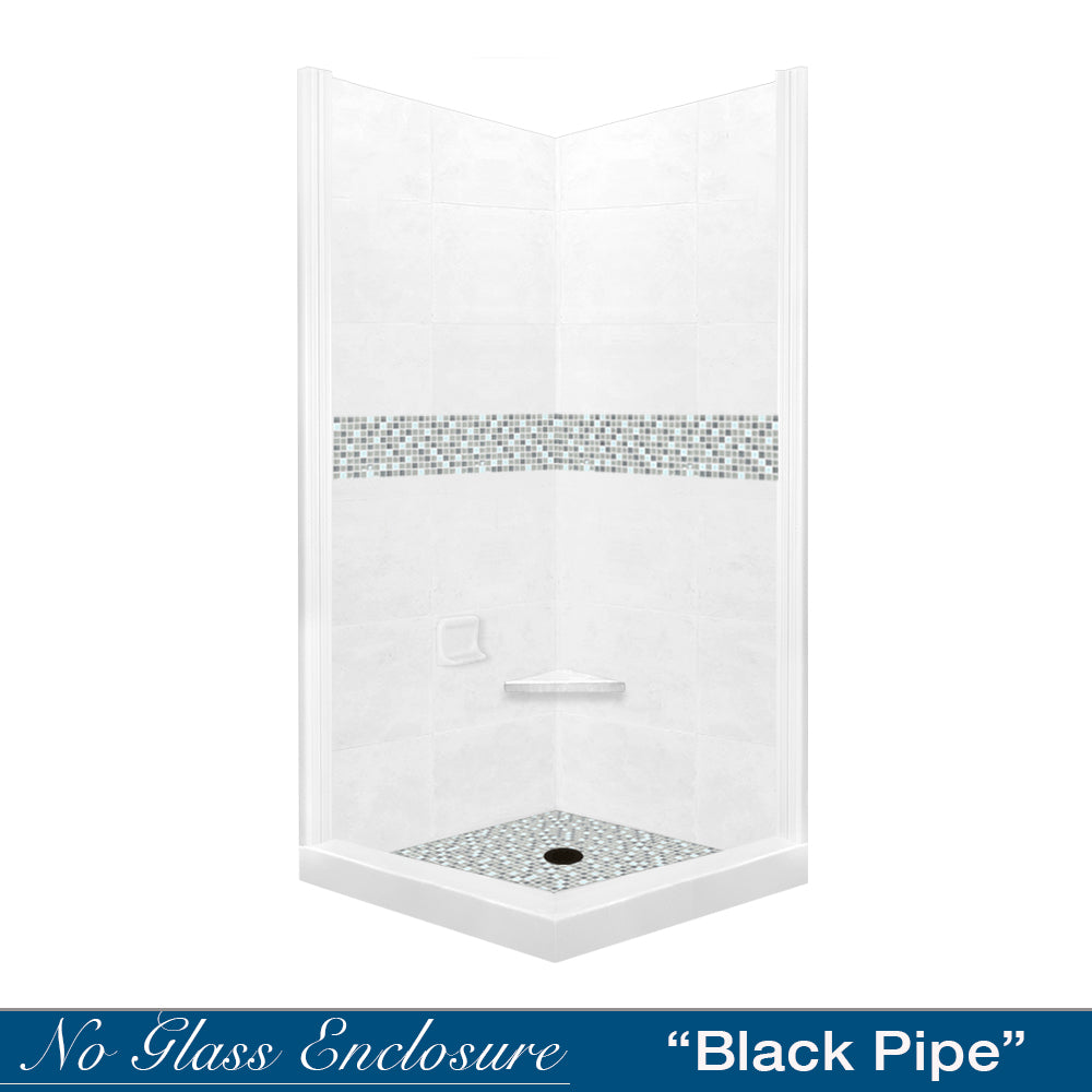 Corner Natural Buff Sistine Stone & Del Mar Mosaic Accent Shower Remodel Kit
