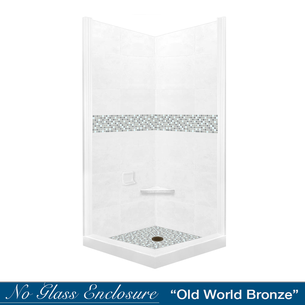 Corner Natural Buff Sistine Stone & Del Mar Mosaic Accent Shower Remodel Kit