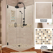 Corner Brown Sugar Sistine Stone & Roma Mosaic Accent Shower Remodel Kit