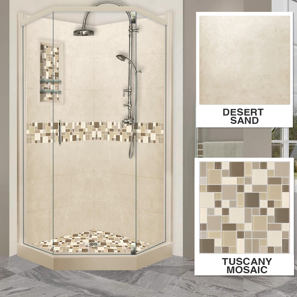 Neo-Angle Desert Sand Sistine Stone & Tuscany Mosaic Accent Shower Remodel Kit
