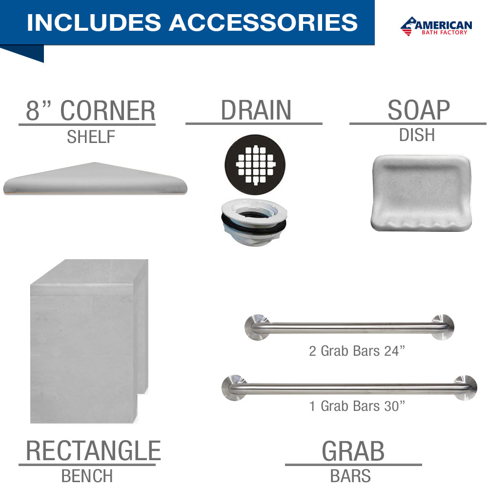 Freedom Standard Diamond Portland Cement 60" Alcove Shower Kit  testing shower - American Bath Factory