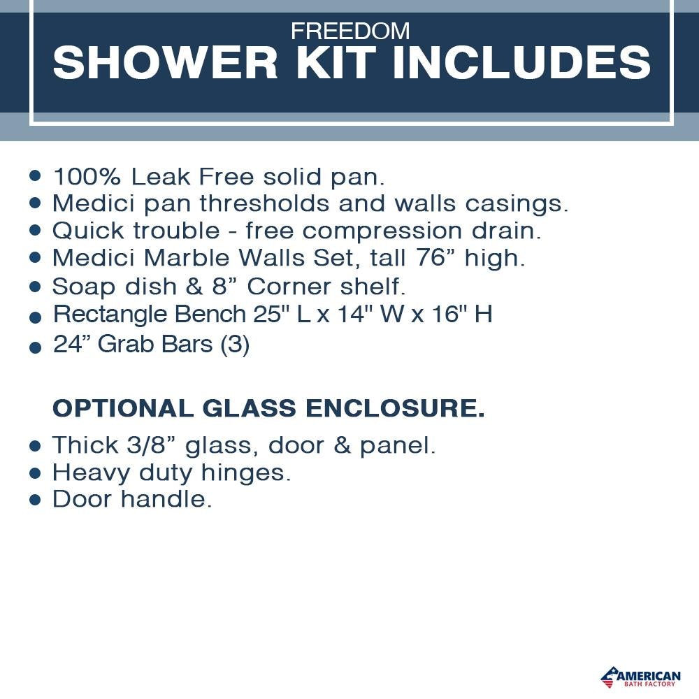 Freedom Grio Marble Del Mar Mosaic Alcove Shower Enclosure Kit
