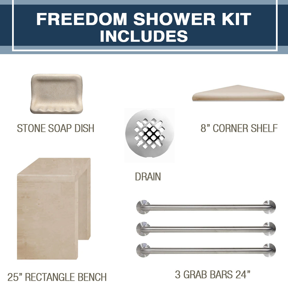 Freedom 60" Alcove Carrara Medici Marble & Pearl Hex Mosaic Accent Shower Remodel Kit