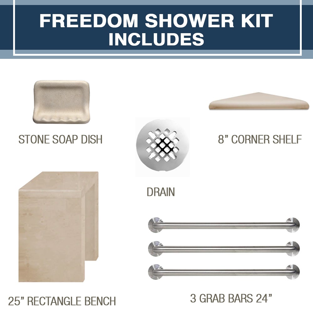 Freedom 60" Alcove Carrara Medici Marble & Newport Mosaic Accent Shower Remodel Kit