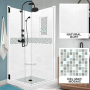 Corner Natural Buff Sistine Stone & Del Mar Mosaic Accent Shower Remodel Kit