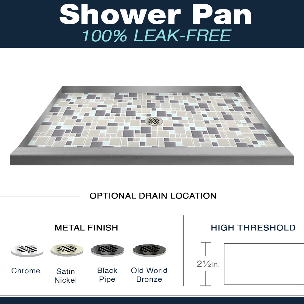 60" Alcove Grio Medici Marble & Newport Mosaic Accent Shower Remodel Kit
