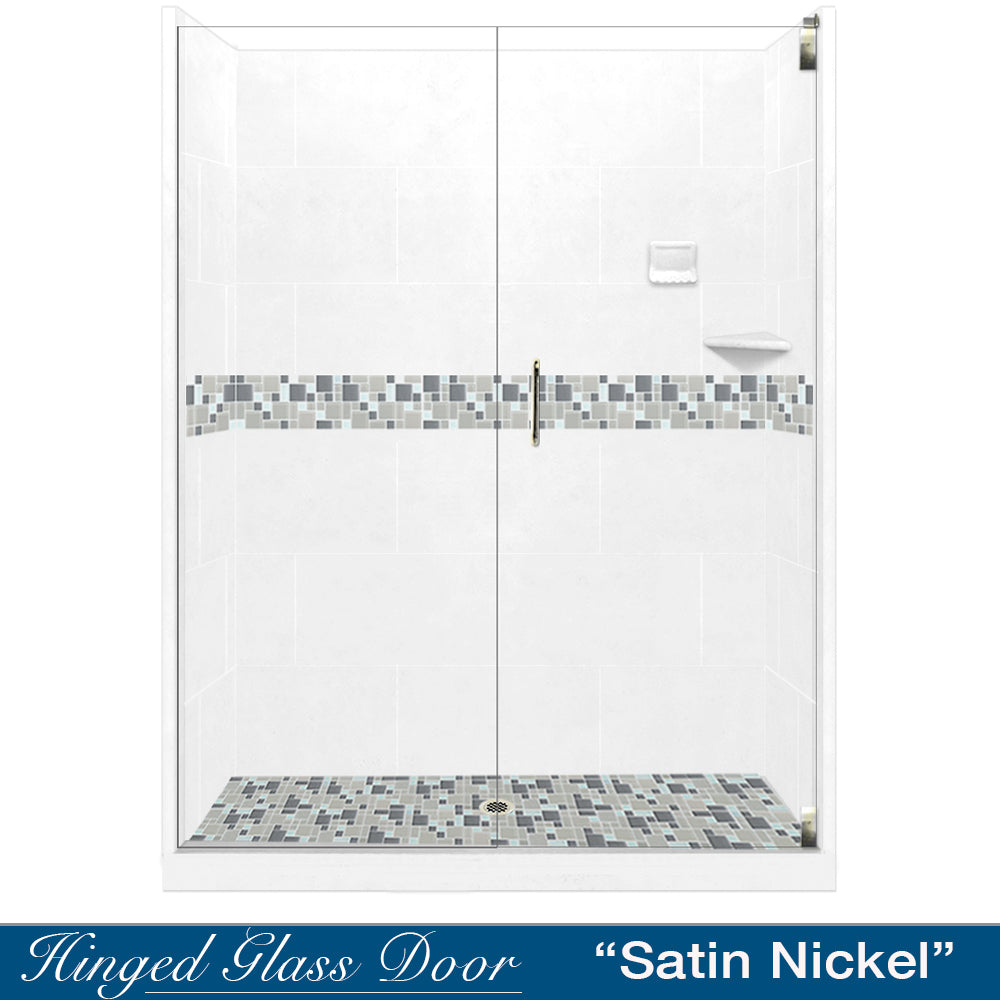 Newport Mosaic Natural Buff 60" Alcove Shower Kit  testing shower - American Bath Factory