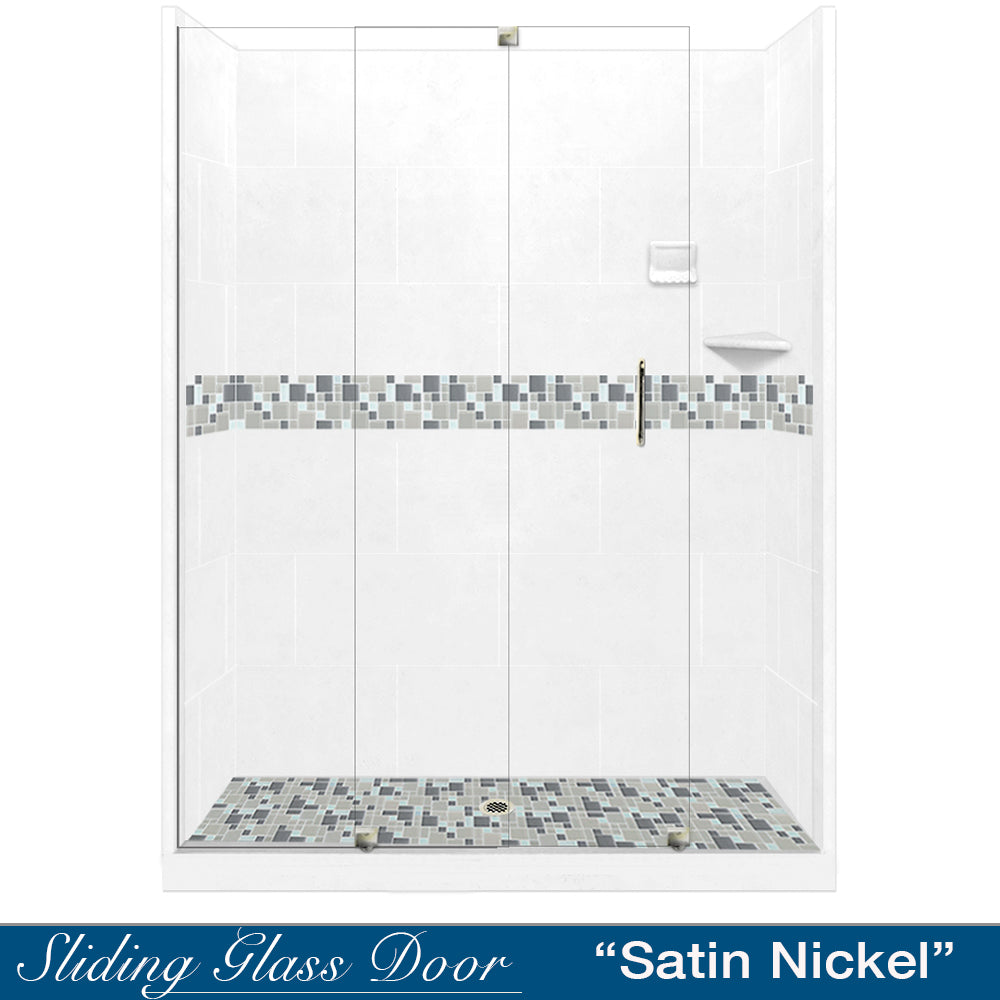Newport Mosaic Natural Buff 60" Alcove Shower Kit  testing shower - American Bath Factory