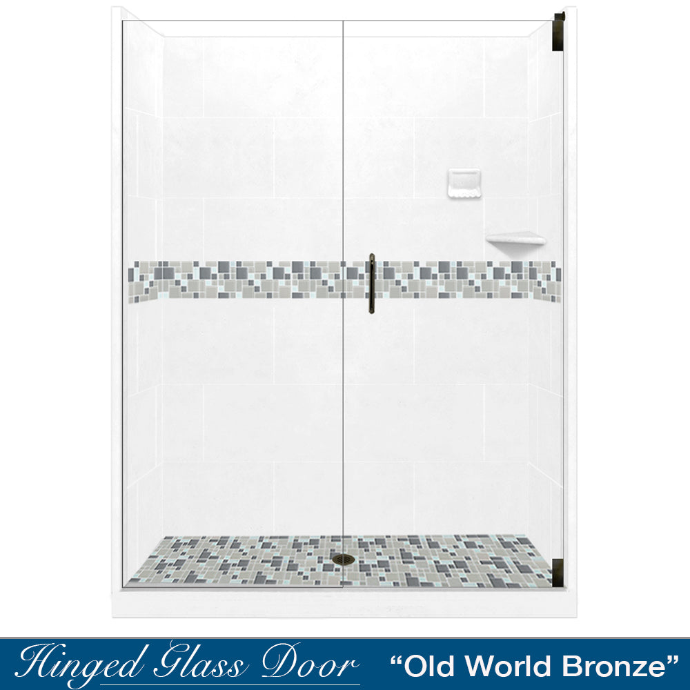 Newport Mosaic Natural Buff 60" Alcove Shower Kit  testing shower - American Bath Factory