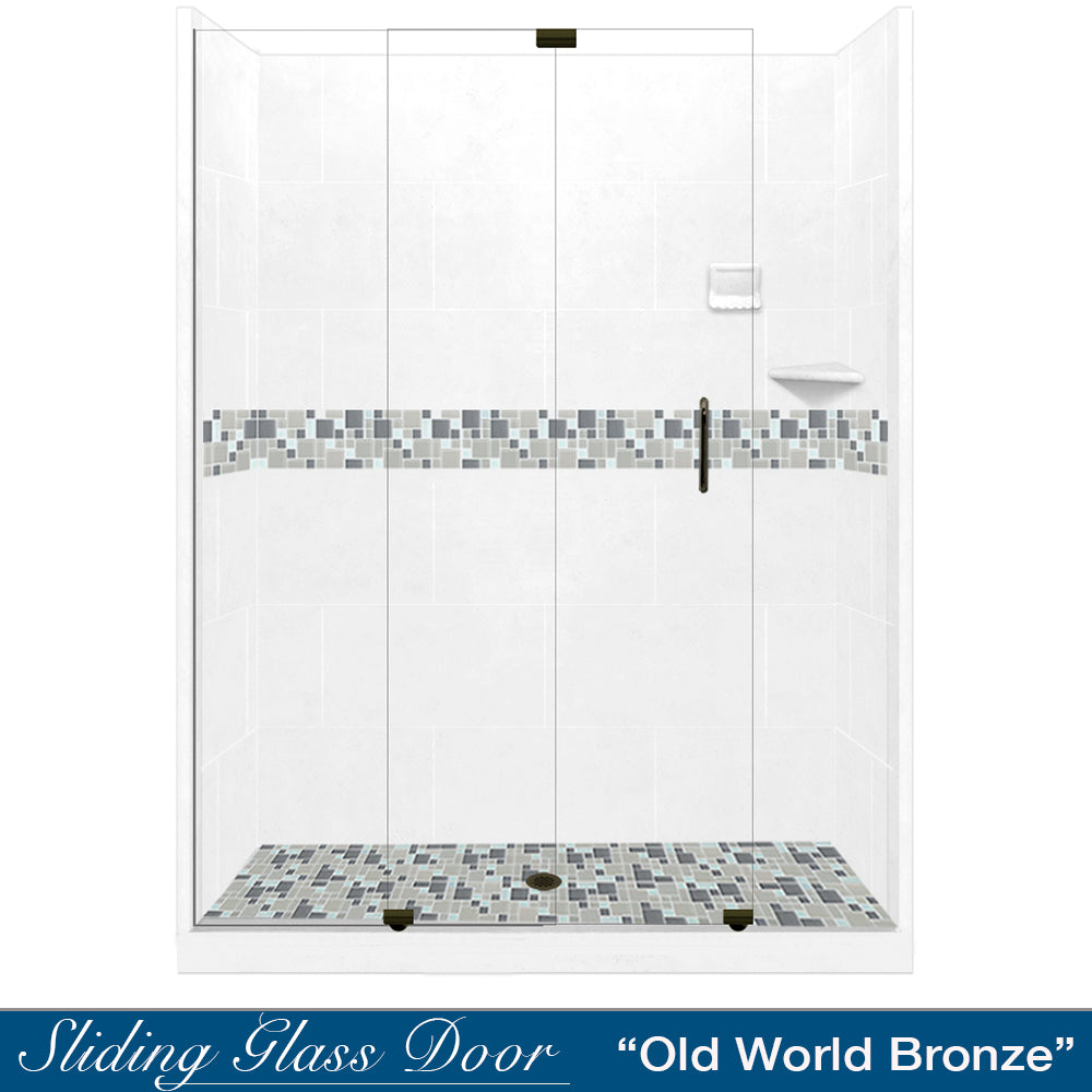 Newport Mosaic Natural Buff 60" Alcove Shower Kit  testing shower - American Bath Factory