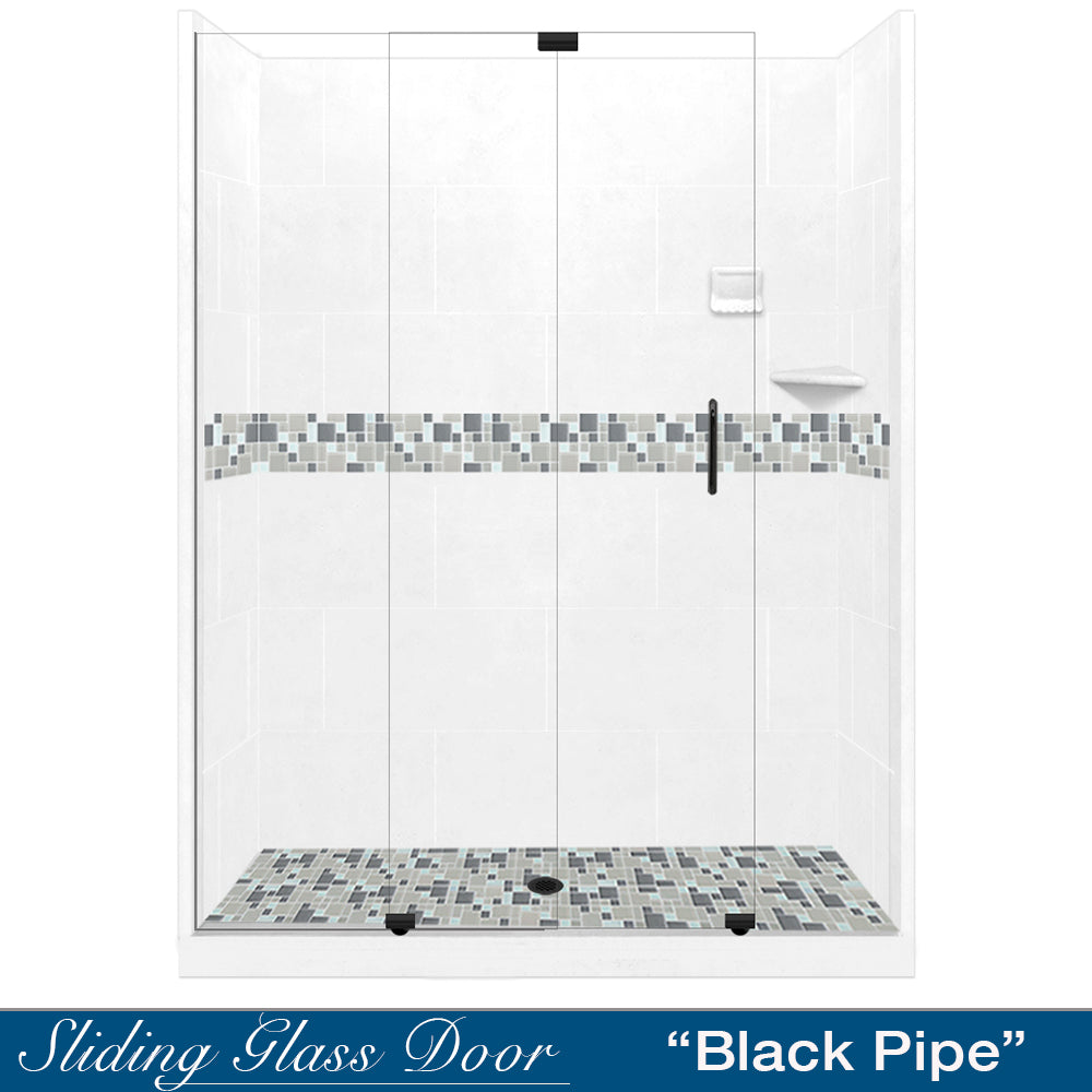 Newport Mosaic Natural Buff 60" Alcove Shower Kit  testing shower - American Bath Factory