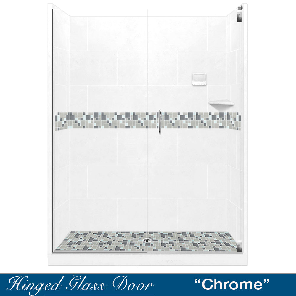Newport Mosaic Natural Buff 60" Alcove Shower Kit  testing shower - American Bath Factory