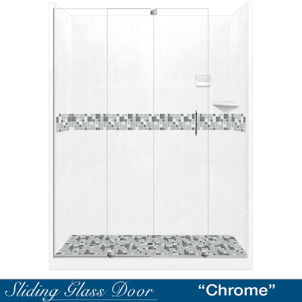 Newport Mosaic Natural Buff 60" Alcove Shower Kit  testing shower - American Bath Factory