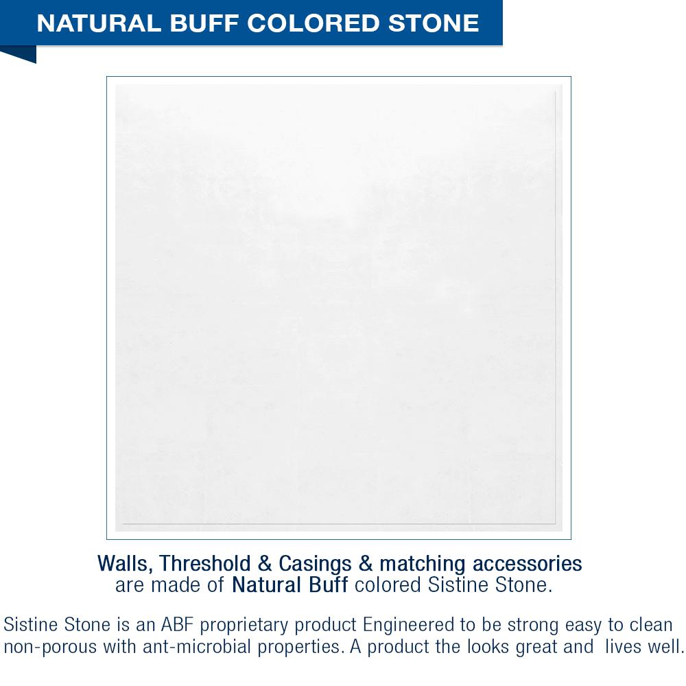 60" Alcove Natural Buff Sistine Stone & Sterling Oak Wood Accent Shower Remodel Kit