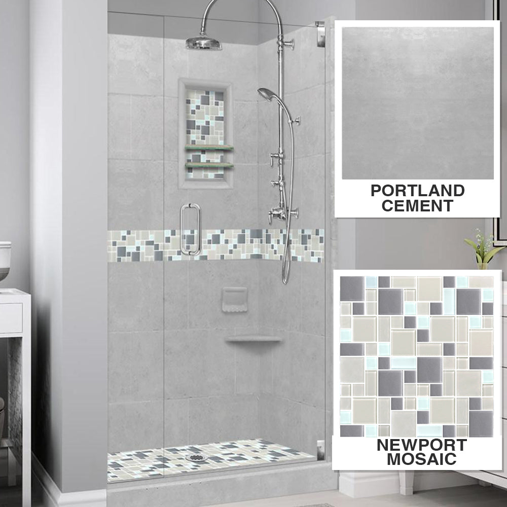 Alcove Portland Cement Sistine Stone & Newport Mosaic Accent Shower Remodel Kit