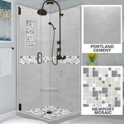 Corner Portland Cement Sistine Stone & Newport Mosaic Accent Shower Remodel Kit