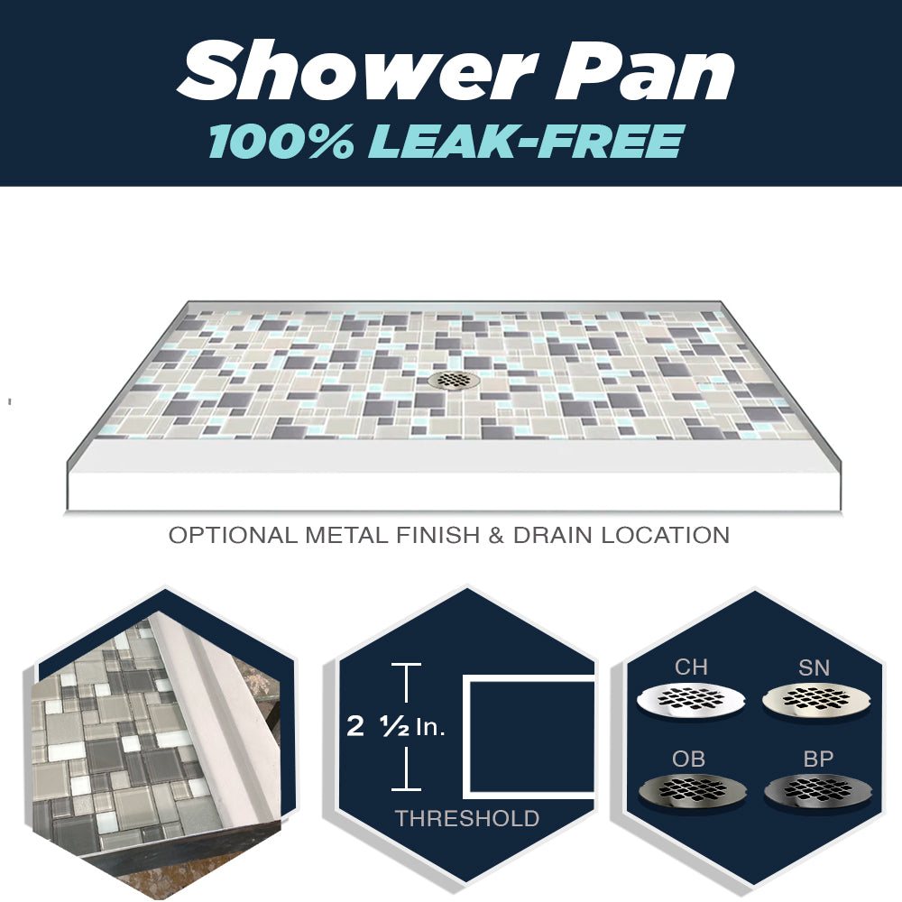 Special - 60" Alcove Natural Buff Sistine Stone & Newport Mosaic Accent Shower Remodel Kit (FREE Shampoo Niche)