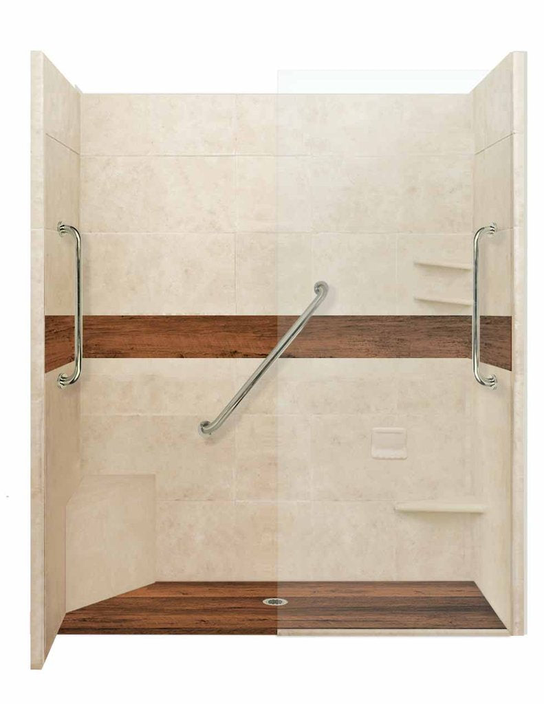 Burnt Oak Zero Thershold 60" Alcove LifeProof Flooring Wood Collection Shower Kits  Shower Kit - American Bath Factory